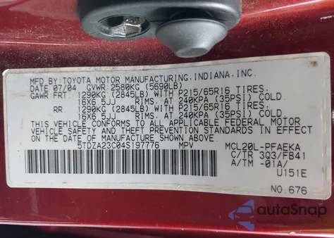 2004 Toyota Sienna Le from USA, damaged, VIN 5TDZA23C04S197776